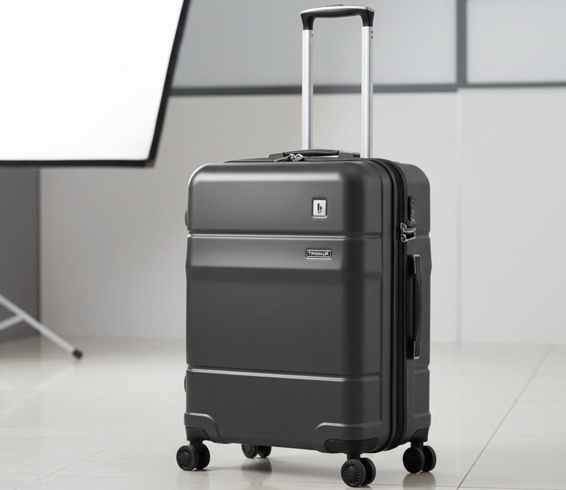 A stylish, modern suitcase ready for travel
